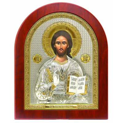 Χριστός Παντοκρατωρ, οβάλ, ανοιχτό πρόσωπο, 11,5 Χ 13,5 εκ, σε ξύλινη βάση.