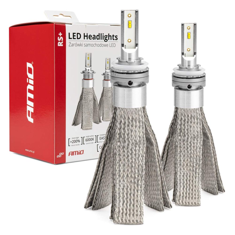 Amio - Λάμπες LED H8/H9/H11 τύπου RS+ Series τάση λειτουργίας 12-36V απόδοσης 50W με ψύκτρα λεπίδες φτερού Can-bus για Επιβατικά Αυτοκίνητα και Φορτηγά - 2 τεμ. (01086/71775/AM)