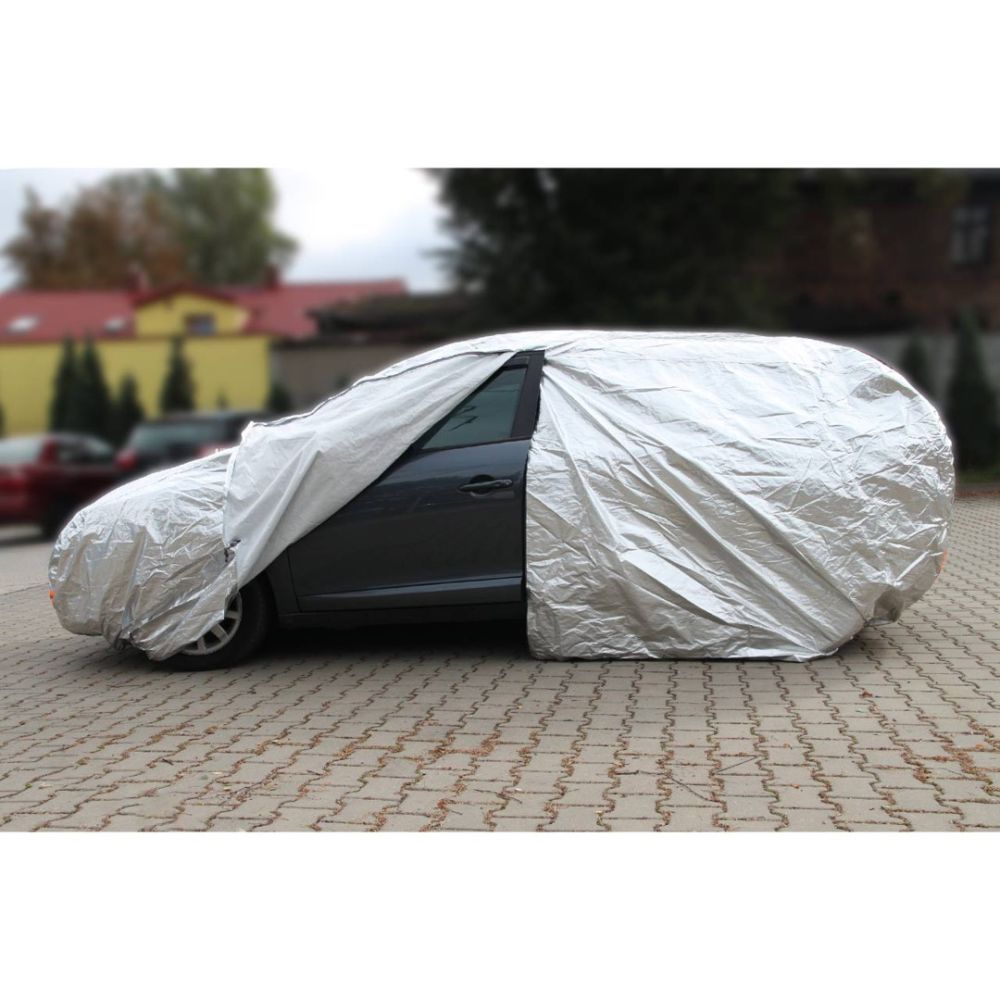 Amio - Κουκούλα Αυτοκινήτου Cotton 120g με φερμουάρ διάσταση 480 x 180 x 120 cm χρώμα ασημί μέγεθος Large για Επιβατικά Αυτοκίνητα - 1 τεμ. (01111/AM)