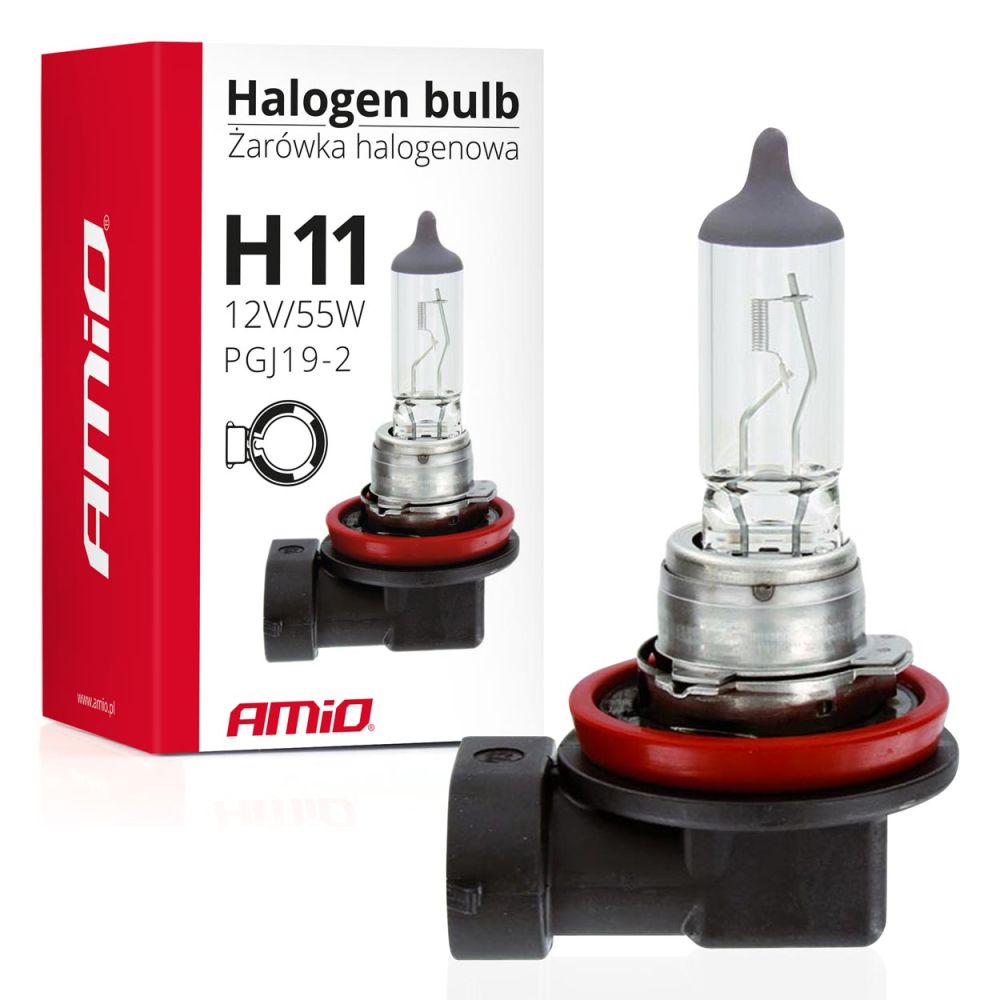 Amio - λάμπα τύπου H11 αλογόνου τάση λειτουργίας 12V απόδοση 55W τύπος βάσης PGJ19-2 LUMITEC για φώτα αυτοκινήτου – 1 τεμ. (01159/AM)
