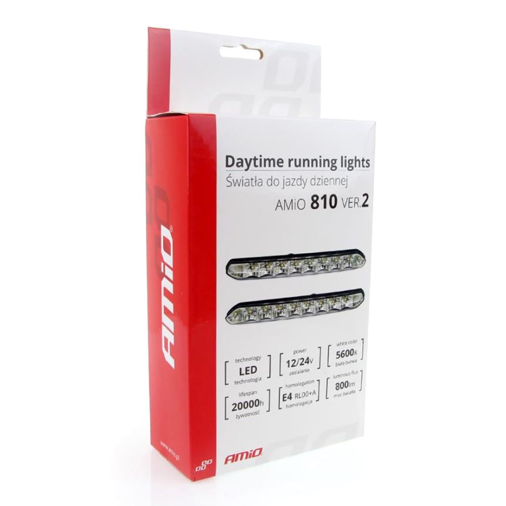 Amio - Φώτα Ημέρας DRL Τάση Λειτουργίας 12/24V Απόδοση 7W 20 LED 0.35W Ανά LED Διαστάσεις 190x20x40mm για Αυτοκίνητο – 2 τεμ. (01266/AM)