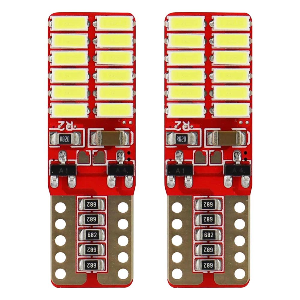 Amio - Λάμπες LED T10 W5W Καρφωτές 12/24V 2.2W 5600K με 24 SMD 4014 CANBUS για Φώτα Θέσης Πινακίδας & Εσωτερικού Φωτισμού με Ισχυρό Λευκό Φως και Χωρίς Σφάλματα - 1 Σετ (01287/AM)