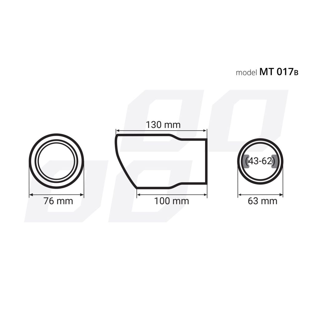 Amio - Άκρο Εξάτμισης Μαύρο Ματ 130x76mm για Απολήξεις Φ43 έως 62mm από Ανοξείδωτο Χάλυβα για Βελτίωση Εμφάνισης και Ήχου Αυτοκινήτου - 1 τεμ. (01317/AM)