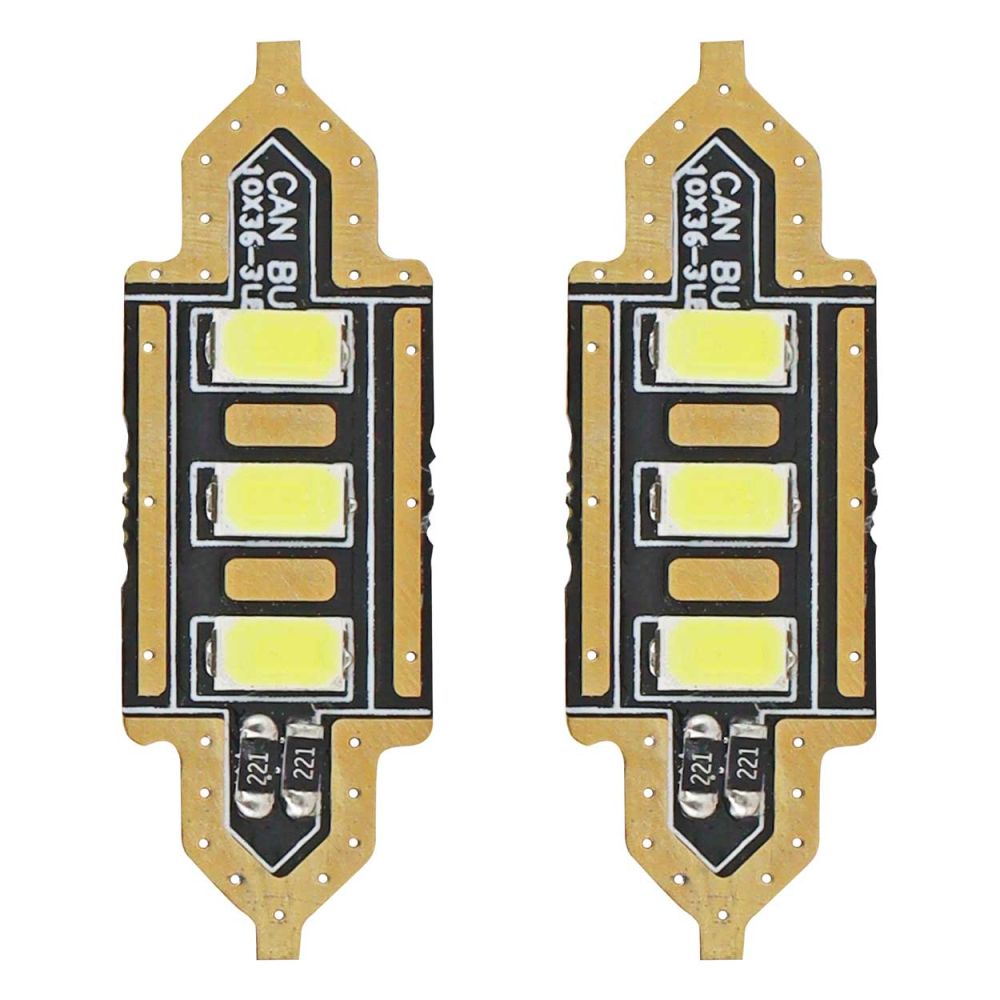 Amio – LED Λαμπάκια Πλαφονιέρας 36mm 12V 5600K 3xSMD 5730 για Εσωτερικό Φωτισμό Αυτοκινήτου – 2 Τεμ. (01449/AM)