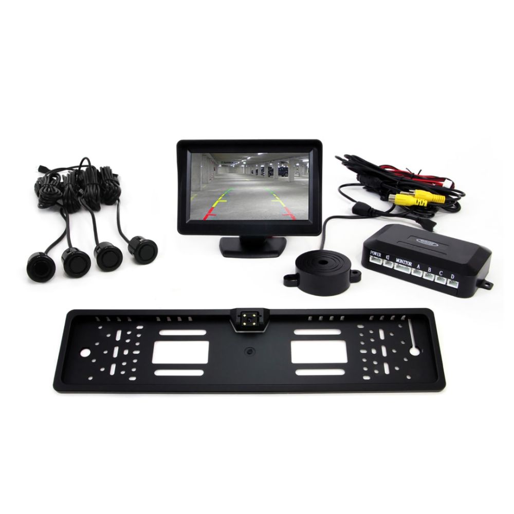 Amio – Σύστημα Παρκαρίσματος Σειρά GOLD με 4 Αισθητήρες Μαύρους 18mm, Κάμερα CAM-402 LED & Οθόνη 4.3" TFT για Ασφαλές Παρκάρισμα – 1 Τεμ. (01553/AM)