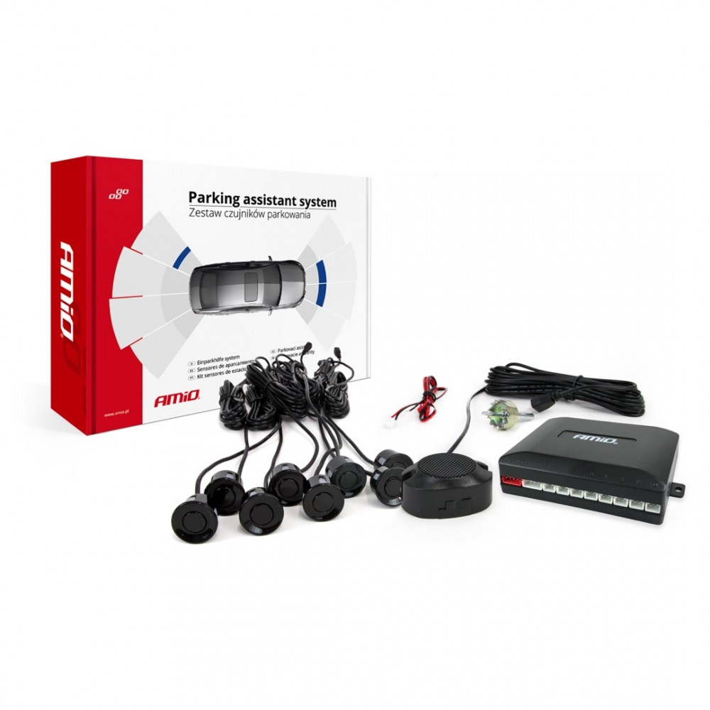 Amio – Σύστημα Παρκαρίσματος 12V με 8 Αισθητήρες Μαύρους 22mm Εμπρός-Πίσω & Buzzer για Πλήρη Κάλυψη & Ασφαλές Παρκάρισμα – 1 Τεμ. (01575/AM)