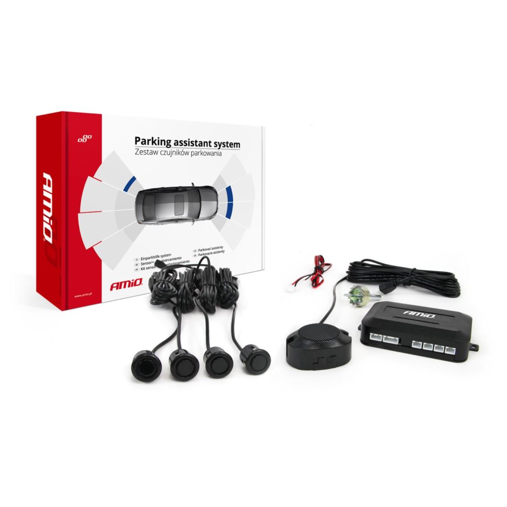Amio – Σύστημα Παρκαρίσματος 12V Σειρά GOLD με 4 Αισθητήρες Μαύρους 18mm & Buzzer για Διακριτική Εγκατάσταση & Ασφαλές Παρκάρισμα – 1 Τεμ. (01576/AM)