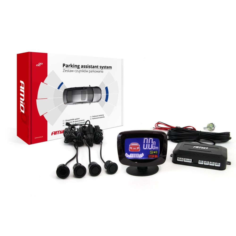 Amio – Σύστημα Παρκαρίσματος 12V Σειρά GOLD με 4 Αισθητήρες Μαύρους 18mm & Οθόνη LED GRAF για Διακριτική Εγκατάσταση & Ασφαλές Παρκάρισμα – 1 Τεμ. (01578/AM)