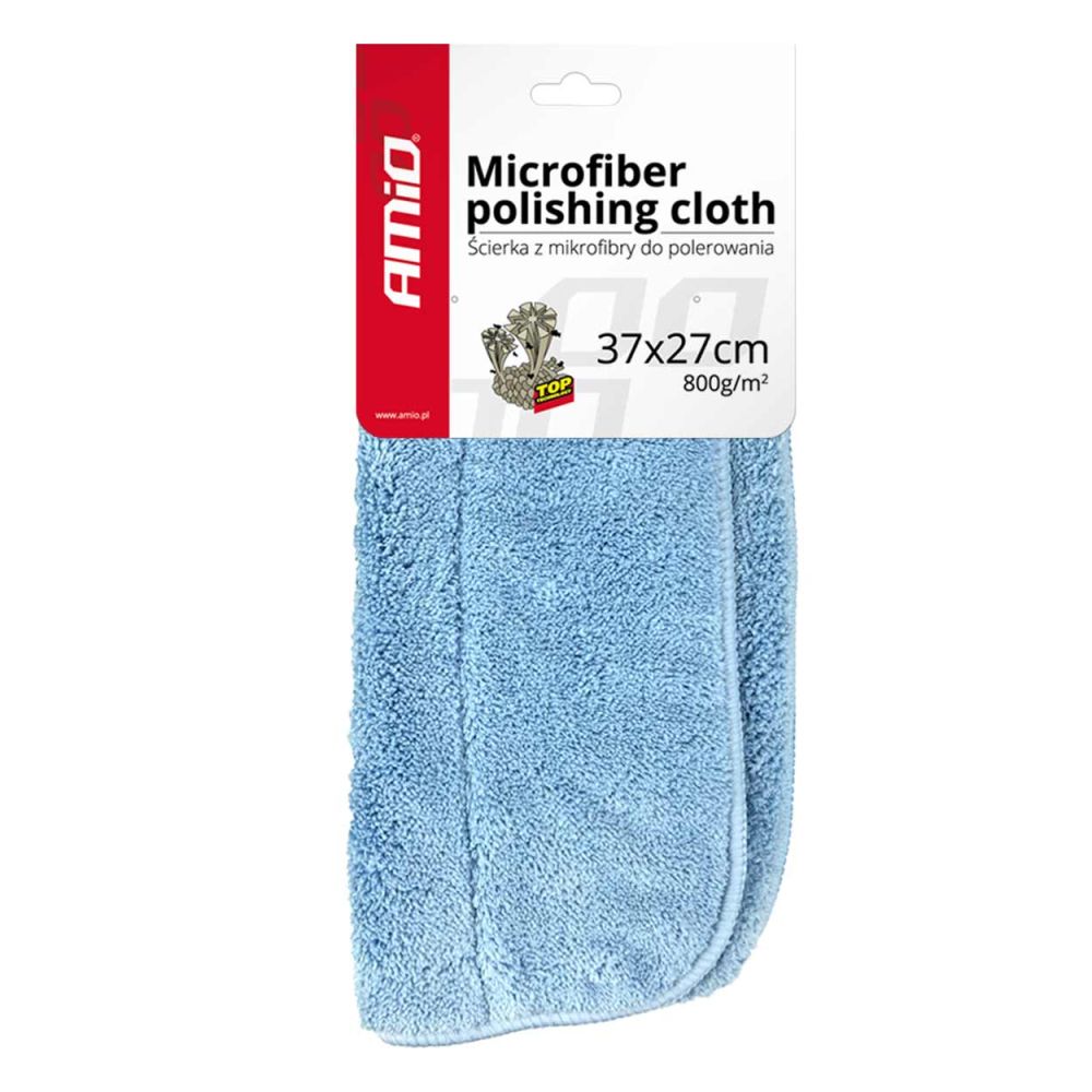 Amio - Πανί Μικροϊνών (Microfiber) για Γυάλισμα σε γαλάζιο χρώμα, διαστάσεων 37x27cm και εξαιρετικά υψηλής πυκνότητας 800g/m² για Επιβατικά Αυτοκίνητα - 1 τεμ. (01620/AM)