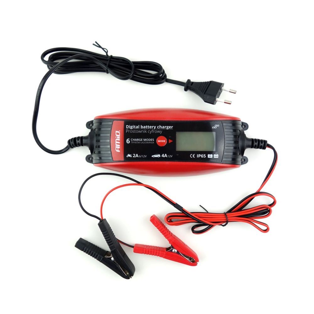 Amio - Φορτιστής Μπαταρίας 6/12V 2A/4A με LCD για φόρτιση και συντήρηση μπαταριών 1.2-120Ah με έξυπνη λειτουργία και προστασία IP65 για ασφαλή και αποδοτική χρήση - 1 Τεμ. (02088/AM)