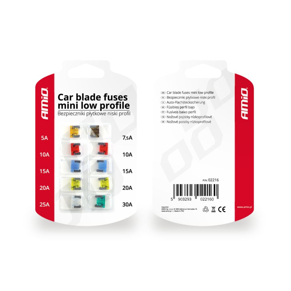 Amio - ΑΣΦΑΛΕΙΕΣ MINI LOW PROFILE ΔΙΑΦΟΡΕΣ ΣΕ ΚΑΡΤΕΛΑ 1x5A/1x7.5A/2x10A/2x15A/2x20A/1x25A/1x30A - 10 TEM (02216/AM)