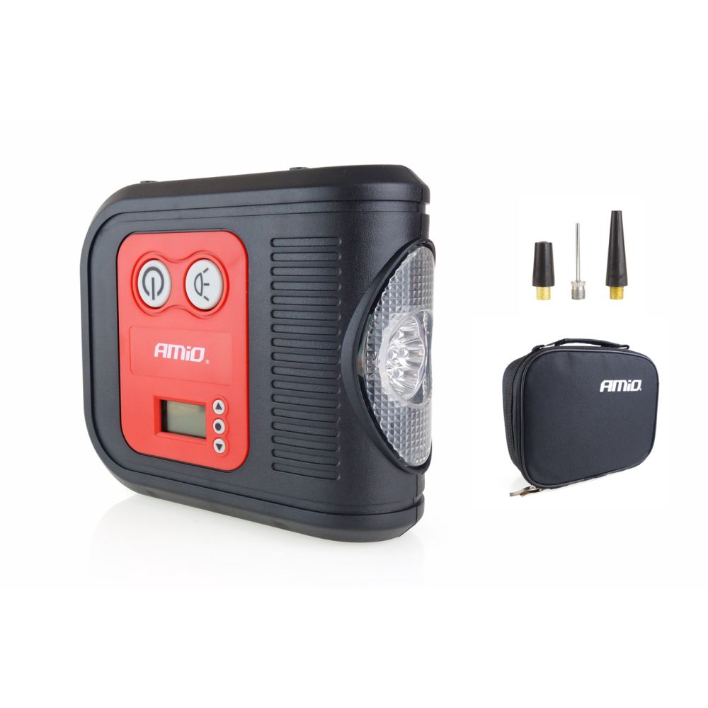 Amio - ΚΟΜΠΡΕΣΕΡ ΑΕΡΑ ΕΛΑΣΤΙΚΩΝ ΨΗΦΙΑΚΟ 12V 150psi 10bar ΜΕ LED ΦΑΚΟ & ΚΑΛΩΔΙΟ 300cm - 1 τεμ. (02380/AM)