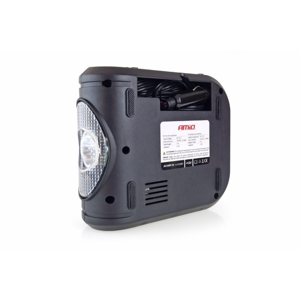 Amio - ΚΟΜΠΡΕΣΕΡ ΑΕΡΑ ΕΛΑΣΤΙΚΩΝ ΨΗΦΙΑΚΟ 12V 150psi 10bar ΜΕ LED ΦΑΚΟ & ΚΑΛΩΔΙΟ 300cm - 1 τεμ. (02380/AM)