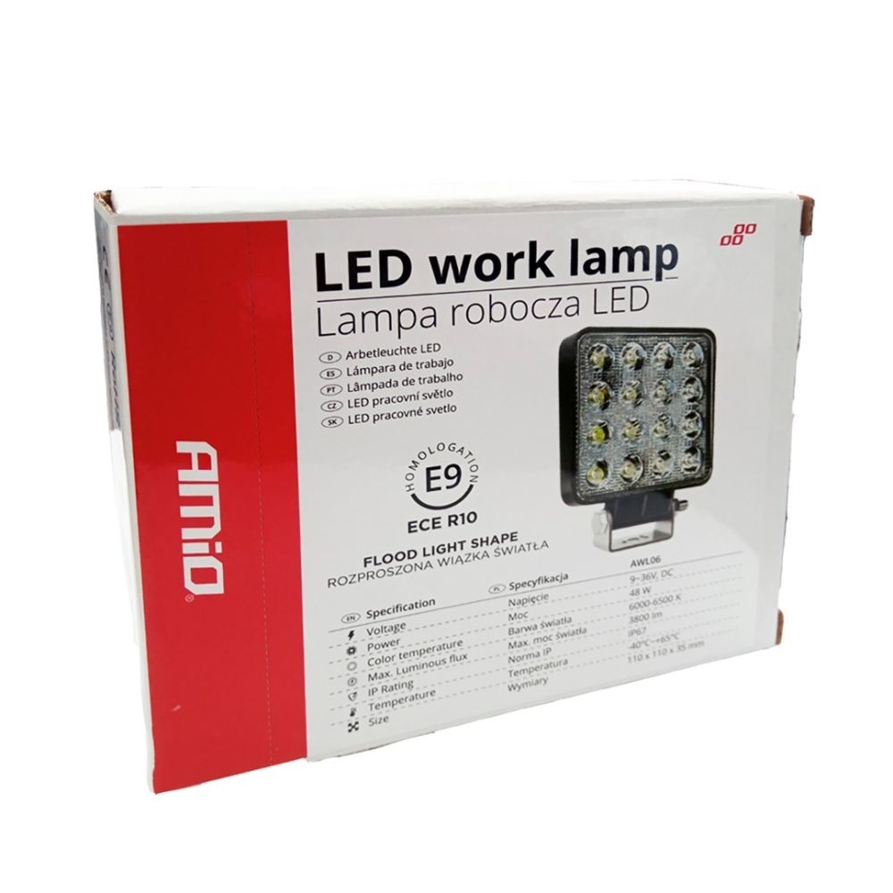 Amio - ΠΡΟΒΟΛΕΑΣ ΕΡΓΑΣΙΑΣ WORKING LAMP FLOOD 16LED 3030 9-36V 3840lm 6000K 110x110mm AWL10 – 1 ΤΕΜ. (02424/AM)