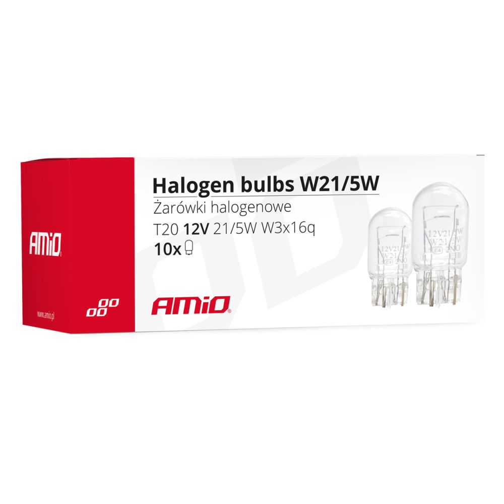 Amio - W21/5W (T20) 12V 21/5W W3x16q (ΚΑΡΦΩΤΟ ΑΚΑΛΥΚΟ) ΑΛΟΓΟΝΟΥ - 10 ΤΕΜ. (02552/AM)