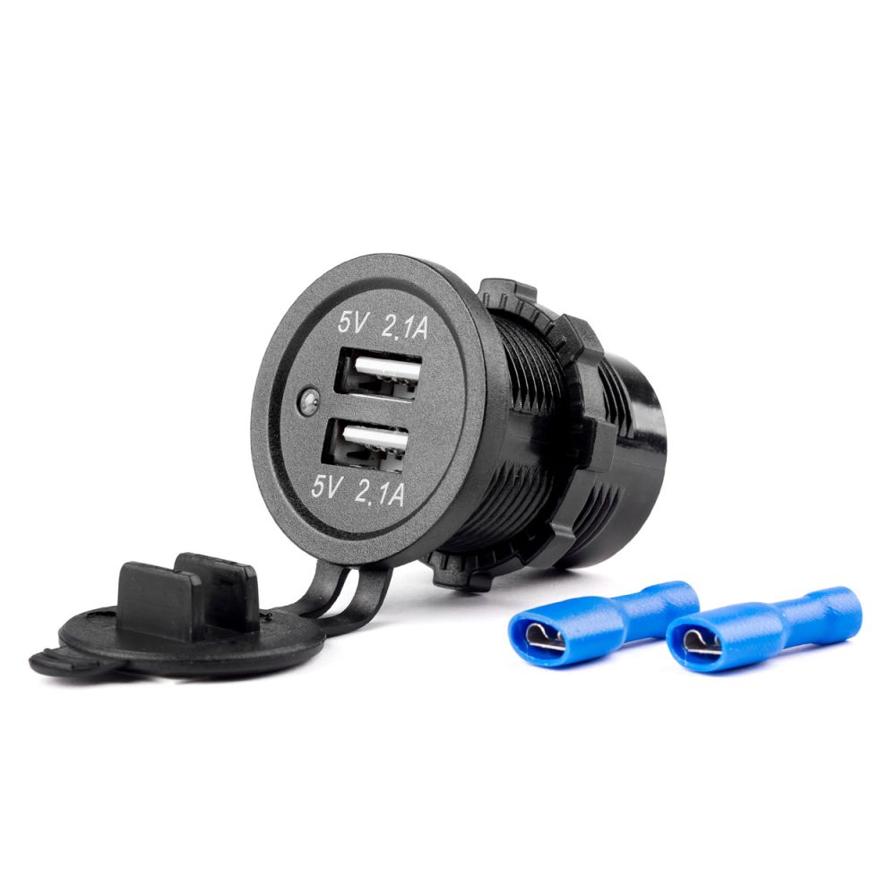 Amio - ΠΡΙΖΑ ΜΕ 2 ΘΥΡΕΣ USB 12/24V - 2x5V/2.1A Φ37mmX51mm MOD-04 - 1 τεμ. (02854/AM)