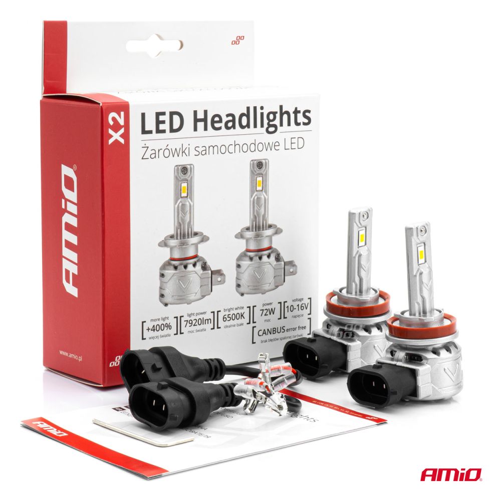 Amio - ΛΑΜΠΕΣ LED H8/H9/H11 10-16V 72W 6.500K 7920lm CAN-BUS (ΑΝΕΜΙΣΤΗΡΑΚΙ) X2 SERIES - 2ΤΕΜ. (02974/AM)