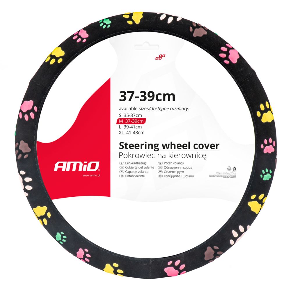 Amio - ΚΑΛΥΜΜΑ ΤΙΜΟΝΙΟΥ SWC-46 (M) 37-39cm ΜΑΥΡΟ ΜΕ ΣΧΕΔΙΟ ΠΟΛΥΧΡΩΜΕΣ ΠΑΤΟΥΣΕΣ ΣΚΥΛΟΥ - 1 ΤΕΜ. (02986/AM)