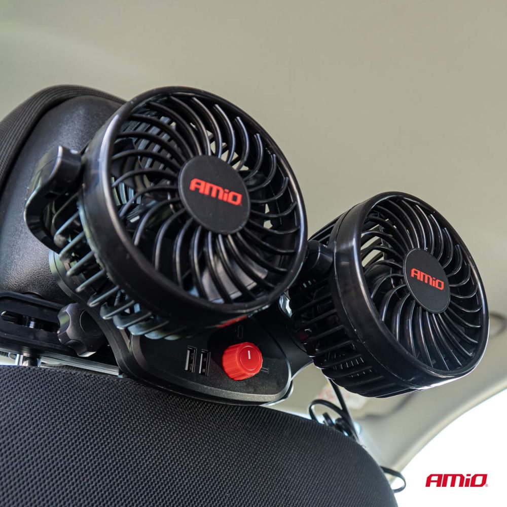 Amio - ΑΝΕΜΙΣΤΗΡΑΣ ΔΙΠΛΟΣ 12V 2χ4''(10,8cm) ΜΕ ΦΙΣ ΑΝΑΠΤΗΡΑ/2 USB 5V & ΣΤΗΡΙΞΗ ΣΤΟ ΠΡΟΣΚΕΦΑΛΟ - 1 TEM. (03009/AM)