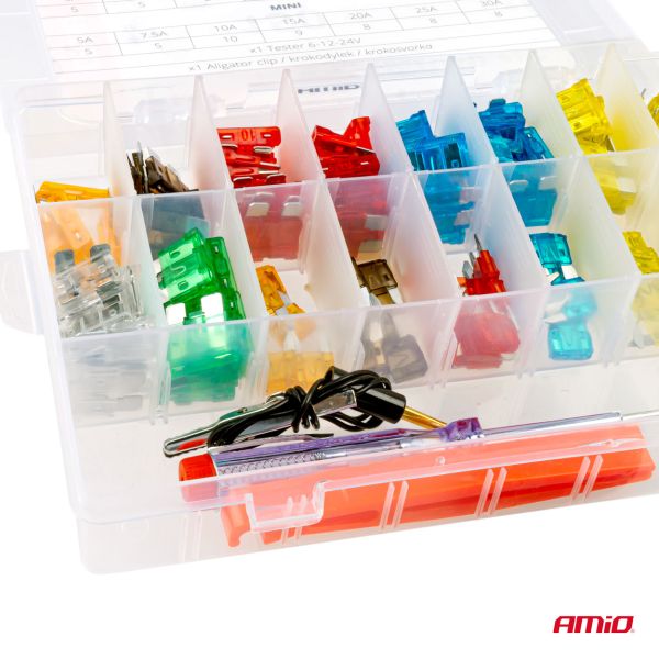 Amio - ΑΣΦΑΛΕΙΕΣ STANDARD/MICRO ΜΕ ΔΟΚΙΜΑΣΤΙΚΟ ΚΑΤΣΑΒΙΔΙ 6-24V & ΕΡΓΑΛΕΙΟ ΑΦΑΙΡΕΣΗΣ SET - 150 ΤΕΜ. (03037/AM)