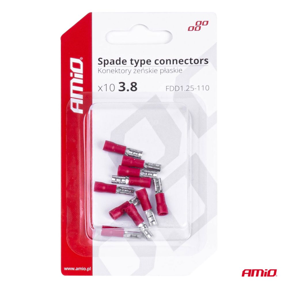Amio - ΦΙΣΑΚΙΑ ΘΗΛΥΚΑ ΚΟΚΚΙΝΑ FDD1 1,25-110 /10A/ 3,8mm ΑΜΟ - 10 ΤΕΜ. (03060/AM)