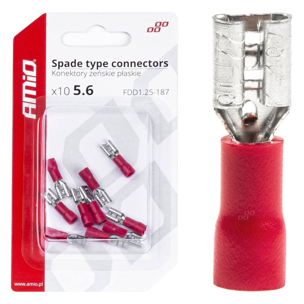Amio - ΦΙΣΑΚΙΑ ΘΗΛΥΚΑ ΚΟΚΚΙΝΑ FDD1 1,25-187 /10A/ 5,6mm ΑΜΟ - 10 ΤΕΜ. (03061/AM)