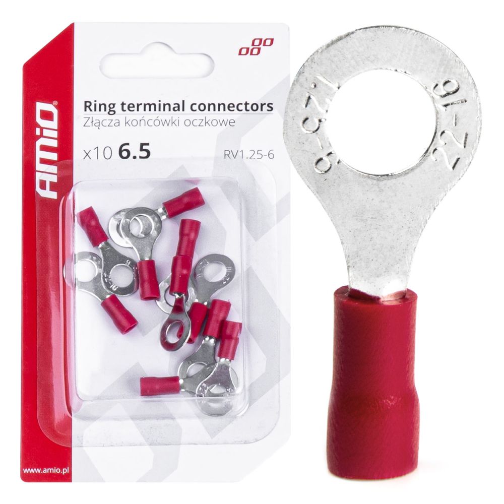 Amio - ΦΙΣΑΚΙΑ ΔΑΧΤΥΛΙΔΙ ΚΟΚΚΙΝΑ RV1.25-6 / 6.5mm - 10 ΤΕΜ. (03078/AM)