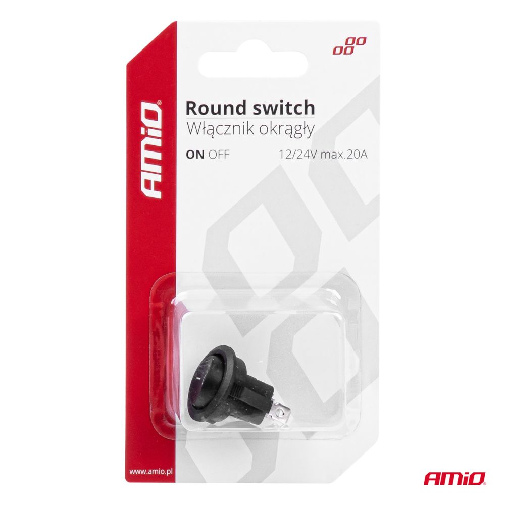Amio - ΔΙΑΚΟΠΤΗΣ ON/OFF 2 ΕΠΑΦΩΝ 12V 20A ΣΤΡΟΓΓΥΛΟΣ Φ20mm ΜΑΥΡΟΣ - 1 τεμ. (03083/AM)