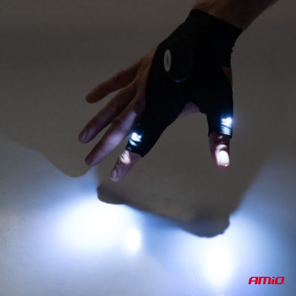 Amio - ΓΑΝΤΙΑ ΧΕΙΡΟΣ ΓΙΑ 2 ΔΑΧΤΥΛΑ ΜΕ 2 LED ΕΛΑΣΤΙΚΑ ΑΔΙΑΒΡΟΧΑ ΣΕ ΜΑΥΡΟ ΧΡΩΜΑ - 2 TEM. (03107/AM)