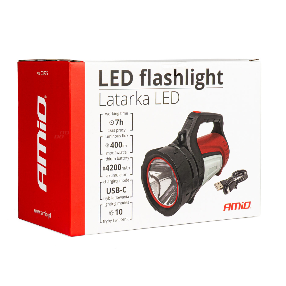 Amio - ΦΑΚΟΣ ΧΕΙΡΟΣ LED 4.200mAh 400lm USB-C ΕΠΑΝΑΦΟΡΤΙΖΟΜΕΝΟΣ​​ - 1 TEM. (03275/AM)