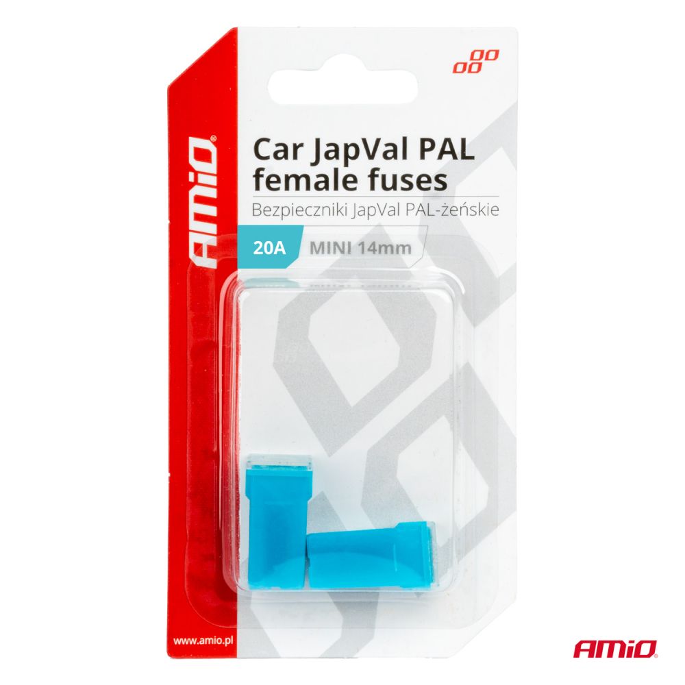 Amio - ΑΣΦΑΛΕΙΕΣ JapVal PAL ΜΙΝΙ 14mm ΘΗΛΥΚΕΣ 20A ΣΕ ΓΑΛΑΖΙΟ ΧΡΩΜΑ - 2 Τεμ. (03435/AM)