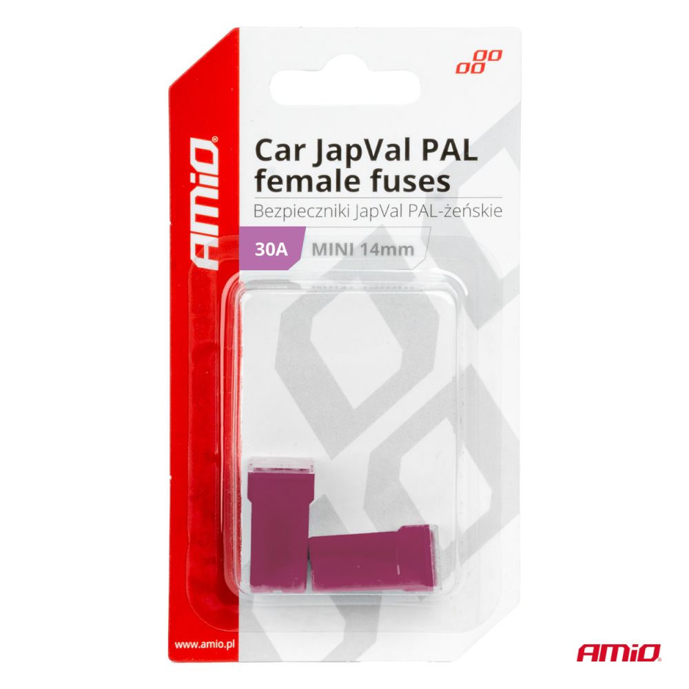 Amio - ΑΣΦΑΛΕΙΕΣ JapVal PAL ΜΙΝΙ 14mm ΘΗΛΥΚΕΣ 30A ΣΕ ΜΩΒ ΧΡΩΜΑ - 2 Τεμ. (03437/AM)
