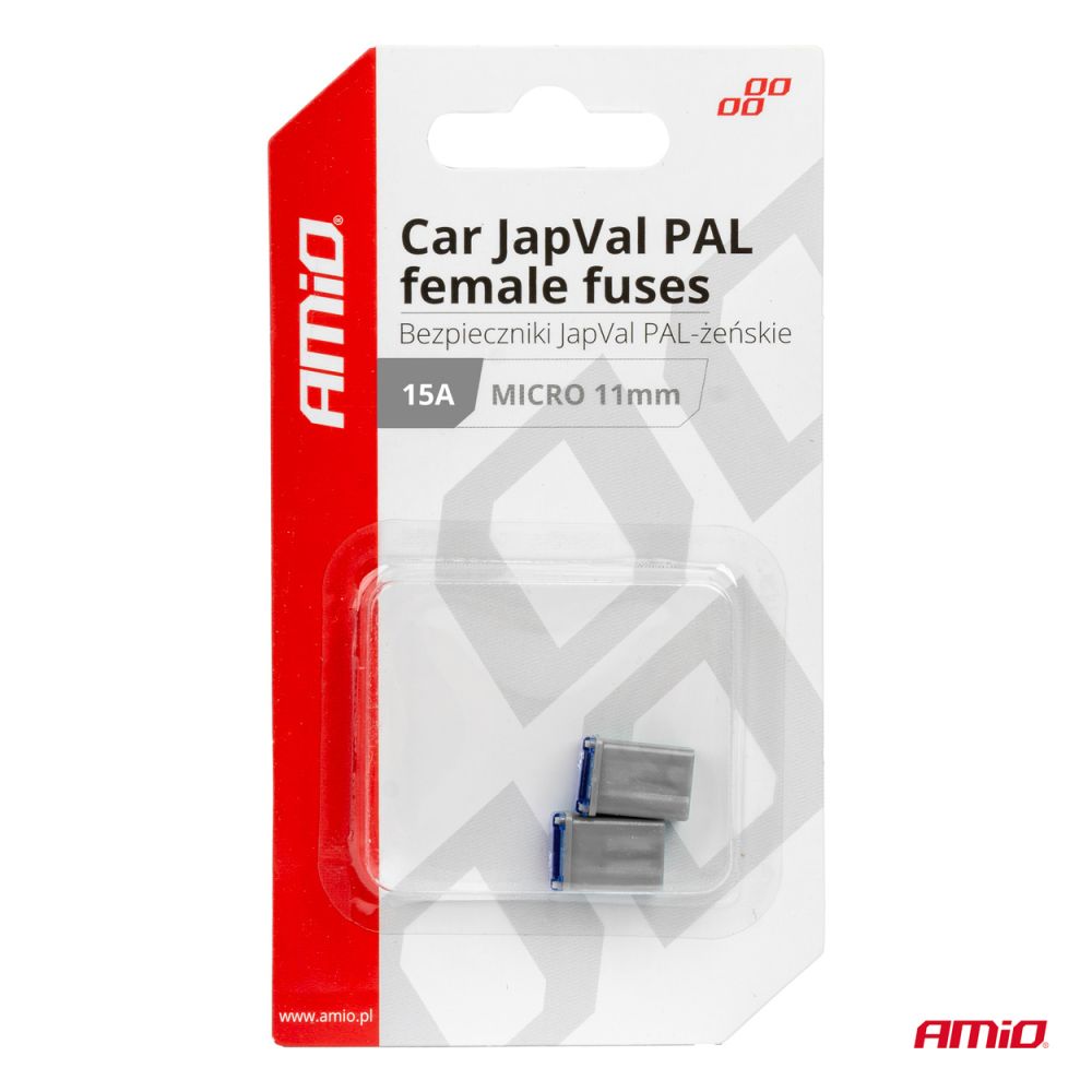 Amio - ΑΣΦΑΛΕΙΕΣ JapVal PAL ΜICRO 11mm ΘΗΛΥΚΕΣ 15A ΣΕ ΓΚΡΙ ΧΡΩΜΑ - 2 Τεμ. (03457/AM)