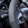 Amio - ΚΑΛΥΜΜΑ ΤΙΜΟΝΙΟΥ ΑΠΟ ΔΕΡΜΑ (S) 35/37cm SWC-50-S ΣΕ ΜΑΥΡΟ ΧΡΩΜΑ ΤΡΥΠΗΤΟ ΜΕ ΜΑΥΡΕΣ ΡΑΦΕΣ - 1 ΤΕΜ. (03555/AM)