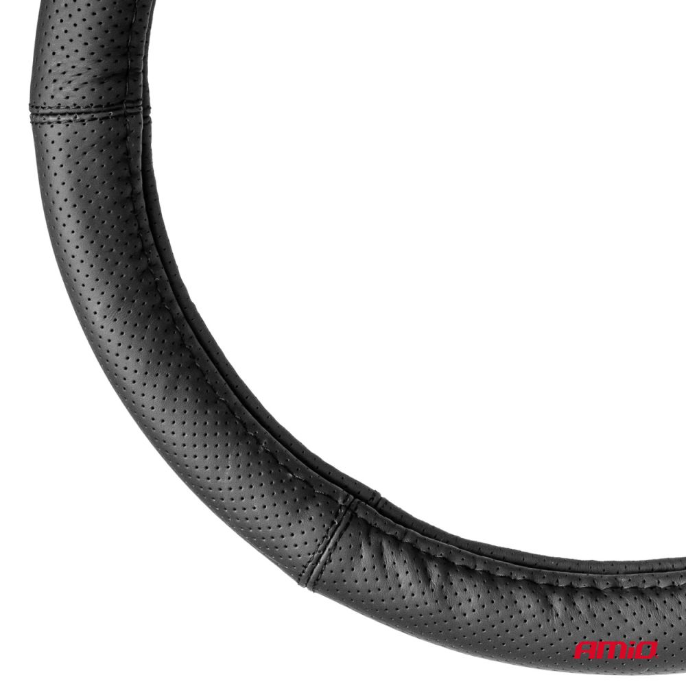Amio - ΚΑΛΥΜΜΑ ΤΙΜΟΝΙΟΥ ΑΠΟ ΔΕΡΜΑ (M) 37/39cm SWC-50-M ΣΕ ΜΑΥΡΟ ΧΡΩΜΑ ΤΡΥΠΗΤΟ ΜΕ ΜΑΥΡΕΣ ΡΑΦΕΣ - 1 ΤΕΜ. (03556/AM)