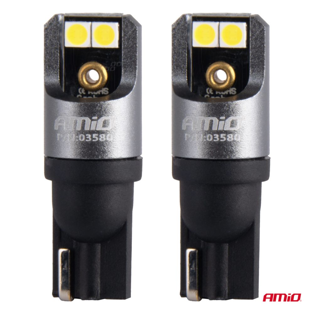 Amio - ΛΑΜΠΑΚΙΑ T10 W5W 12/24V 6.000K 4xSMD LED FULL CAN-BUS ΛΕΥΚΟ 3030 PRO SERIES - 2 Τεμ. (03580/AM)
