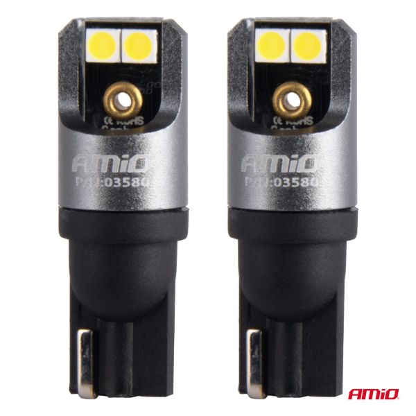 ΛΑΜΠΑΚΙΑ T10 W5W 12/24V 6.000K 4xSMD LED FULL CAN-BUS ΛΕΥΚΟ 3030 PRO SERIES AMIO - 2 Τεμ.