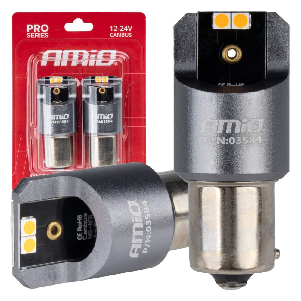 ΠΡΟΣΦΟΡΑ Amio - ΛΑΜΠΕΣ LED CAN-BUS PΥ21W BAU15S 12/24V 6.000K 4xSMD ΠΟΡΤΟΚΑΛΙ PRO SERIES - 2 ΤΕΜ. (03584/AM)
