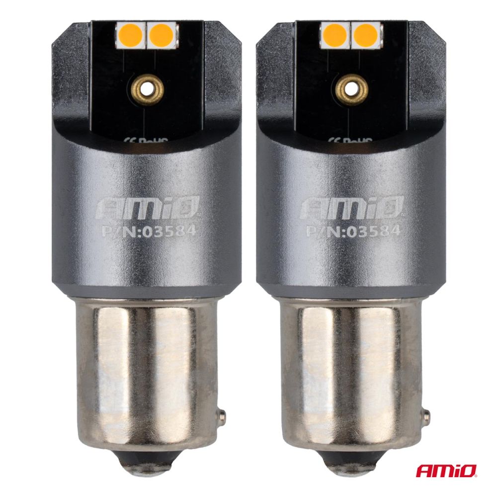 ΠΡΟΣΦΟΡΑ Amio - ΛΑΜΠΕΣ LED CAN-BUS PΥ21W BAU15S 12/24V 6.000K 4xSMD ΠΟΡΤΟΚΑΛΙ PRO SERIES - 2 ΤΕΜ. (03584/AM)