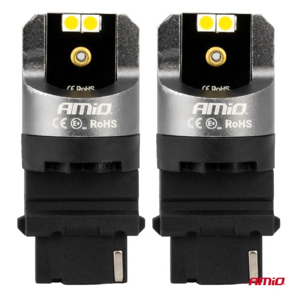 ΛΑΜΠΕΣ P27W 12/24V 6.000K 4SMD LED CAN-BUS ΛΕΥΚΑ PRO SERIES AMIO - 2 ΤΕΜ.