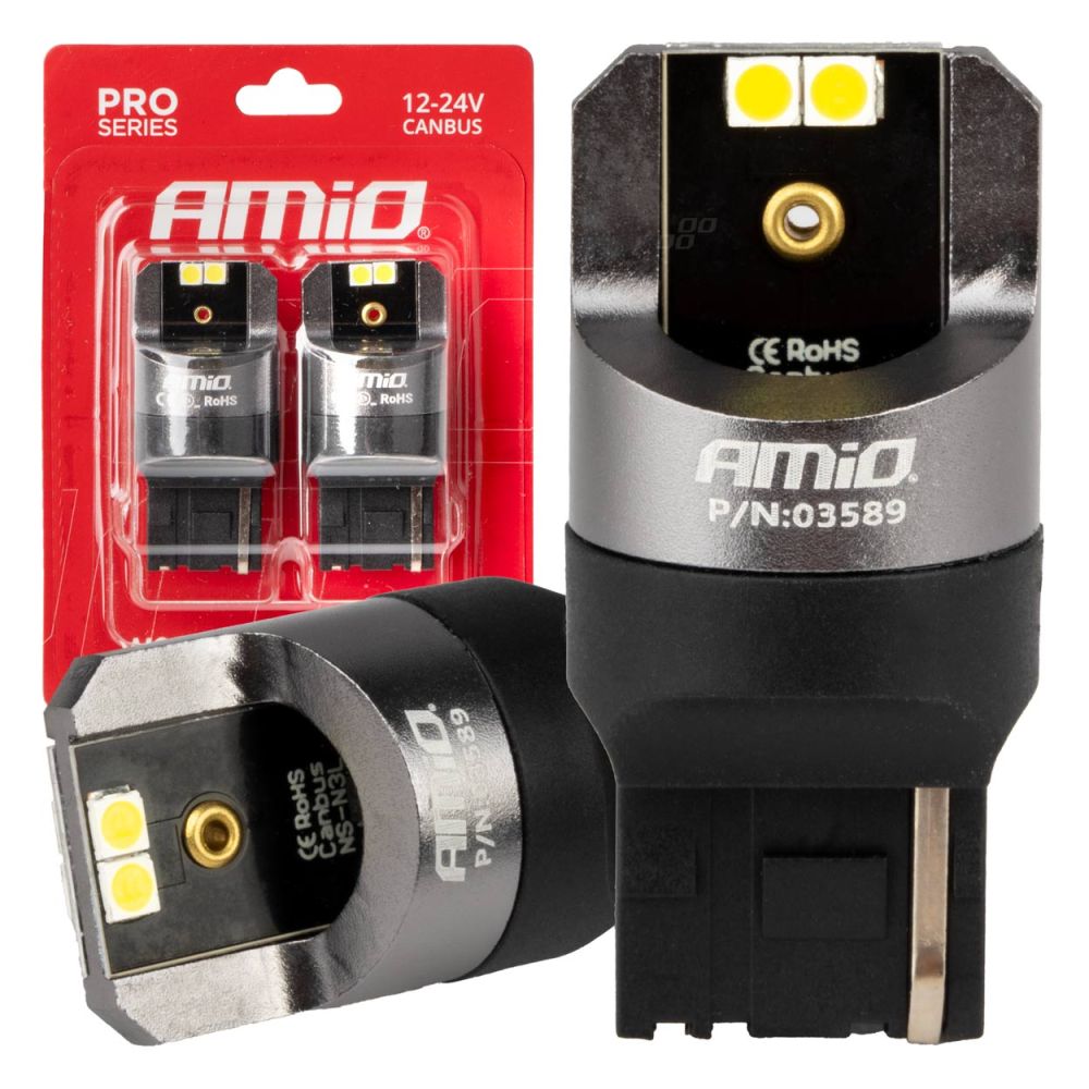 Amio - ΛΑΜΠΕΣ W21W 12/24V 6.000K 4SMD LED CAN-BUS ΛΕΥΚΑ PRO SERIES - 2 ΤΕΜ. (03589/AM)