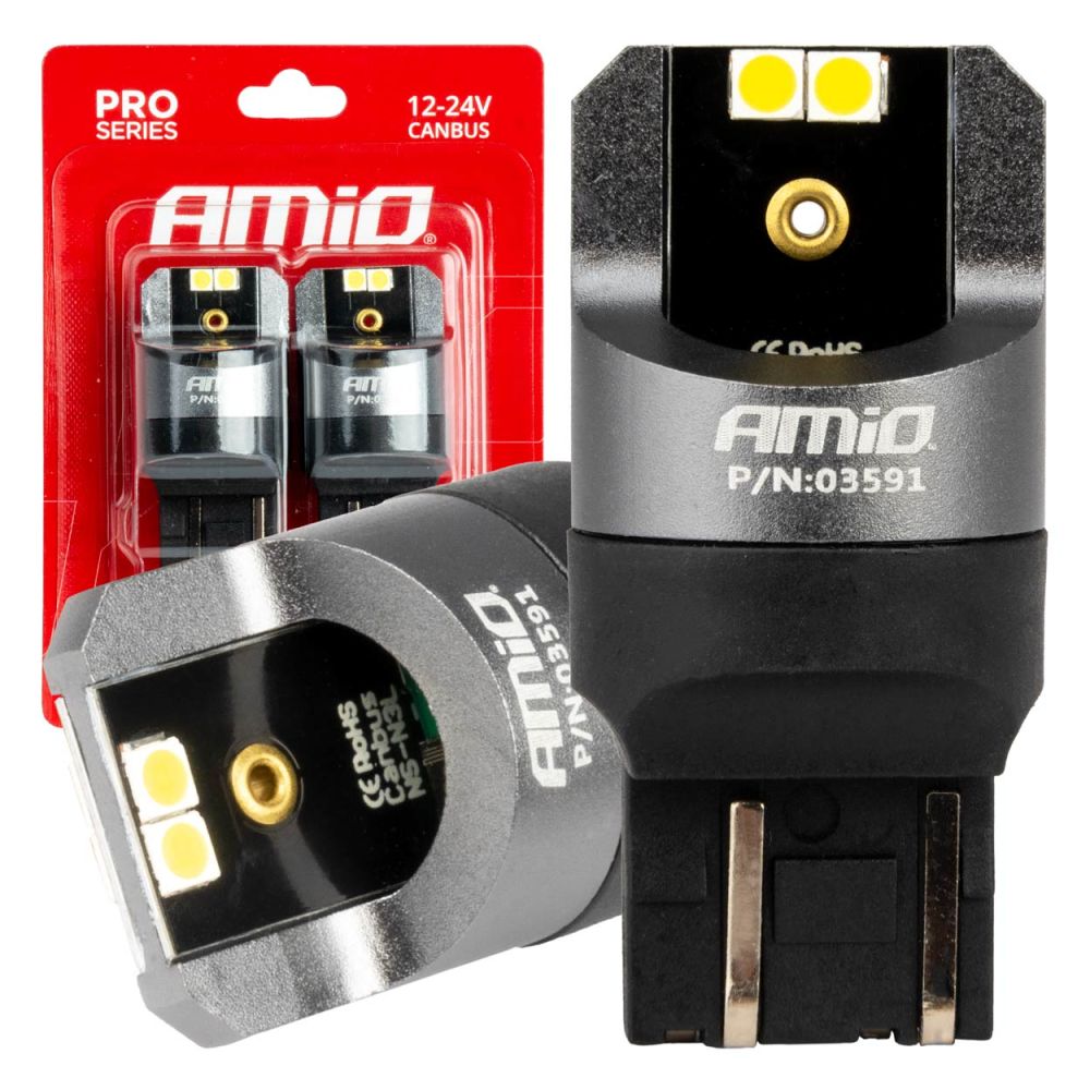 Amio - ΛΑΜΠΑΚΙΑ W21/5W 7443 12/24V 6.000K 4xSMD LED CAN-BUS ΛΕΥΚΟ PRO SERIES - 2 Τεμ. (03591/AM)