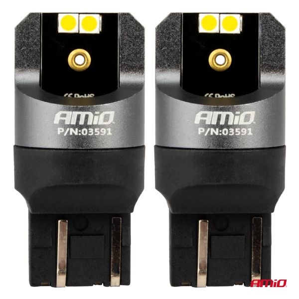 ΛΑΜΠΑΚΙΑ W21/5W 7443 12/24V 6.000K 4xSMD LED CAN-BUS ΛΕΥΚΟ PRO SERIES AMIO - 2 Τεμ.