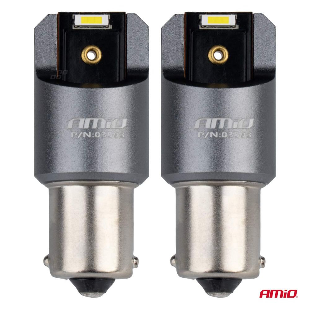 Amio - ΛΑΜΠΕΣ LED CAN-BUS P21W BA15S 12/24V 6.000K 2xSMD ΛΕΥΚΟ PRO SERIES - 2 ΤΕΜ. (03593/AM)