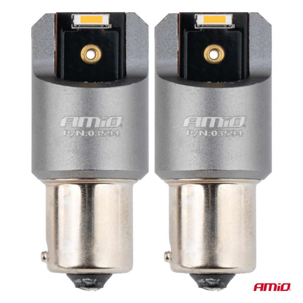 Amio - ΛΑΜΠΑΚΙΑ PY21W BAU15s 12/24V 6.000K 2xSMD LED FULL CAN-BUS ΠΟΡΤΟΚΑΛΙ PRO SERIES - 2 Τεμ. (03594/AM)