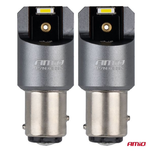 ΛΑΜΠΑΚΙΑ P21/5W BAY15d 12/24V 6.000K 2xSMD LED FULL CAN-BUS ΛΕΥΚΟ PRO SERIES  AMIO - 2 Τεμ.