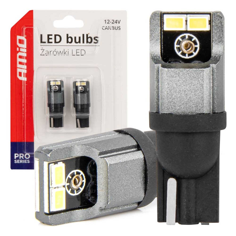 Amio - ΛΑΜΠΑΚΙΑ LED T10 W5W W10W 12/24V LED 4xSMD3020 CAN-BUS ΛΕΥΚΟ - 2 ΤΕΜ. (03717/AM)