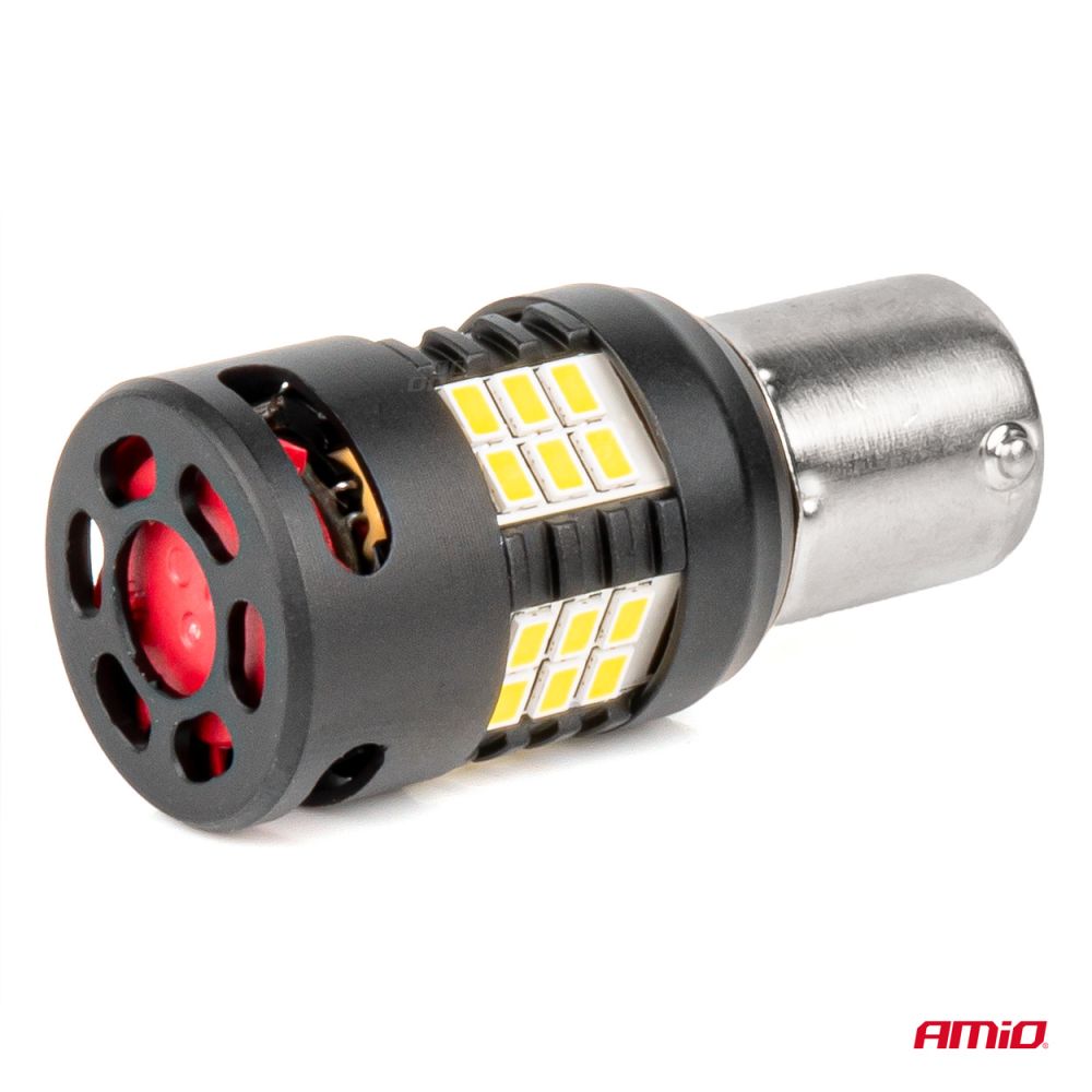Amio - Λάμπες LED P21W βάση BA15S τύπου Pro Series τάση λειτουργίας 12/24V με 24x3020 SMD Can-bus λευκό για Επιβατικά Αυτοκίνητα και Φορτηγά - 2 τεμ. (03721/AM)