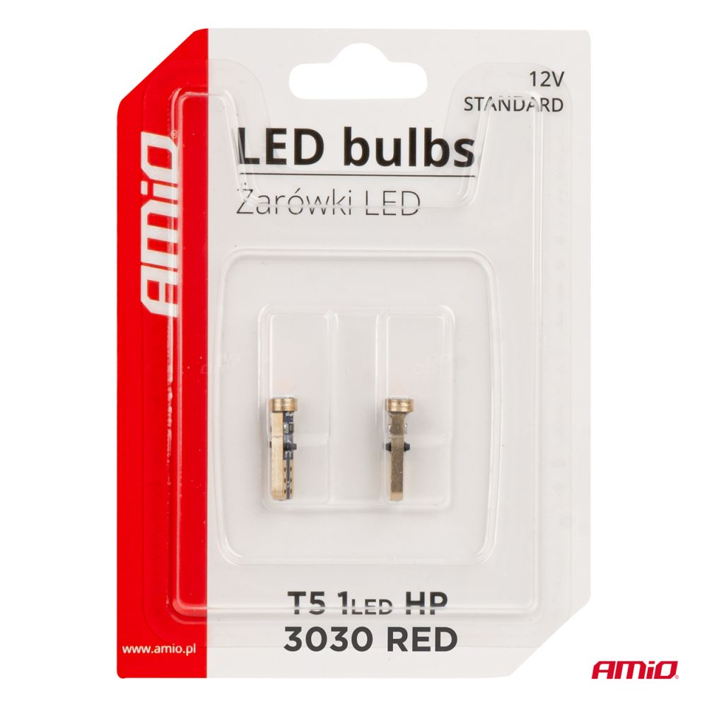 Amio - ΛΑΜΠΑΚΙΑ T5 W1W 12V 1SMD LED ΚΟΚΚΙΝΑ - 2 ΤΕΜ. (03727/AM)