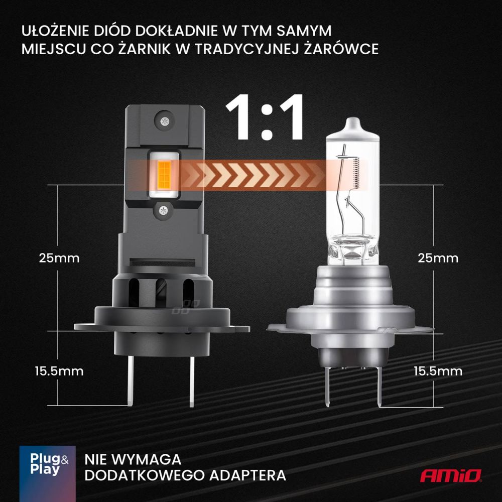 Amio - ΛΑΜΠΕΣ LED H7 12V 44W 6.500K 3.936lm CSP X4 SERIES AVIATOR PLUG & PLAY - 2 ΤΕΜ. (03764/AM)